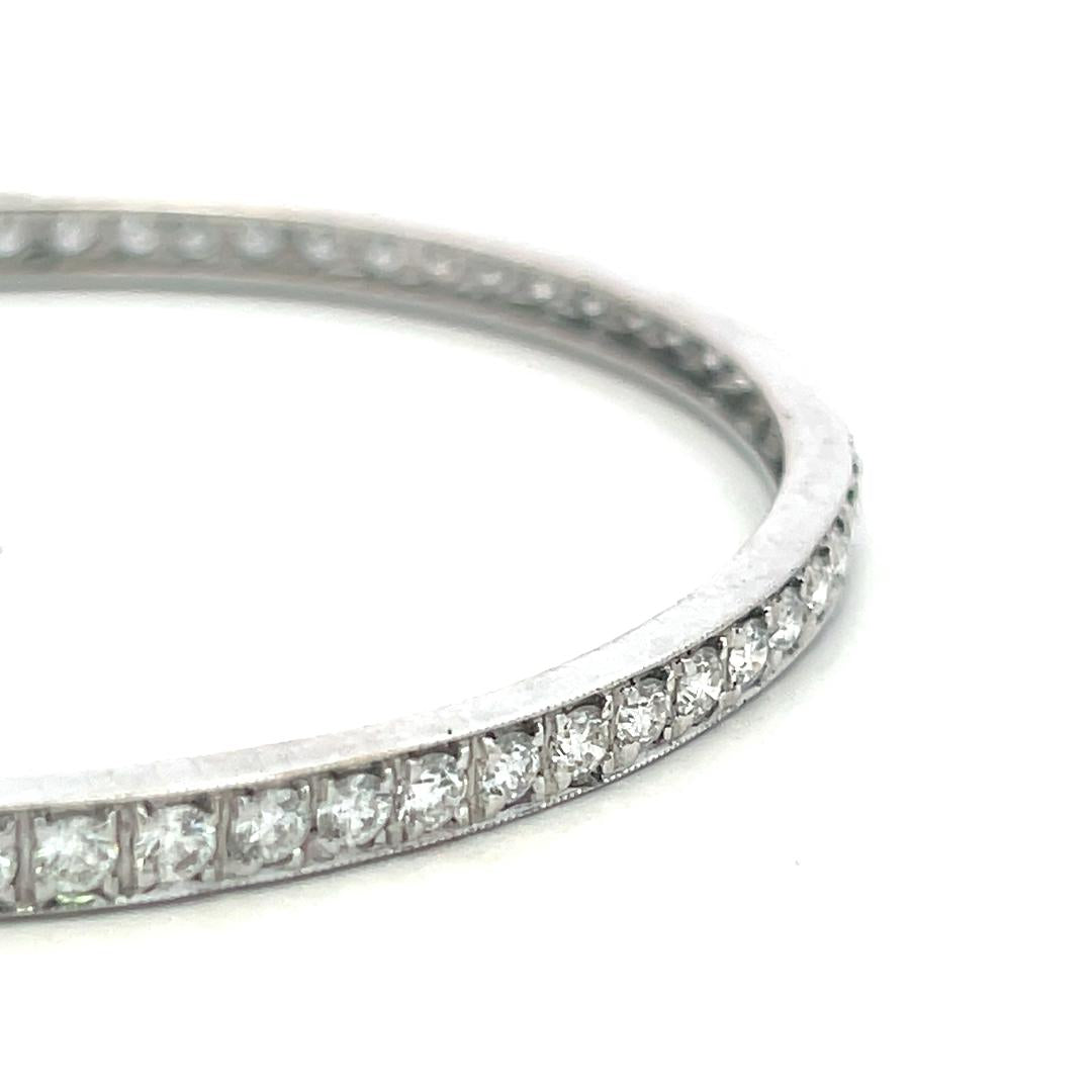Vintage 18K White Gold Bangle Bracelet with 11.76 Carat Round J SI2 Diamonds