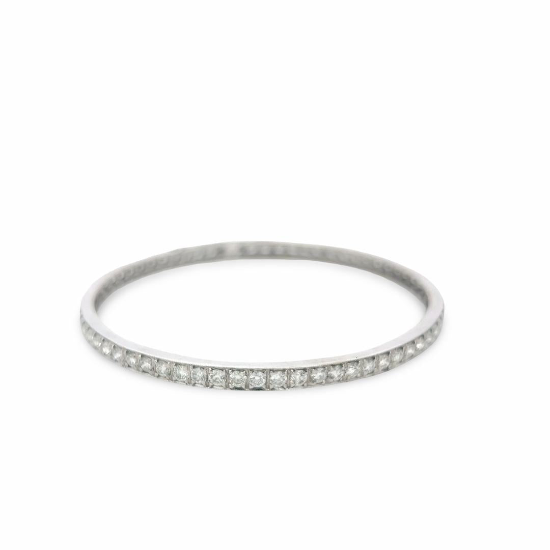Vintage 18K White Gold Bangle Bracelet with 11.76 Carat Round J SI2 Diamonds