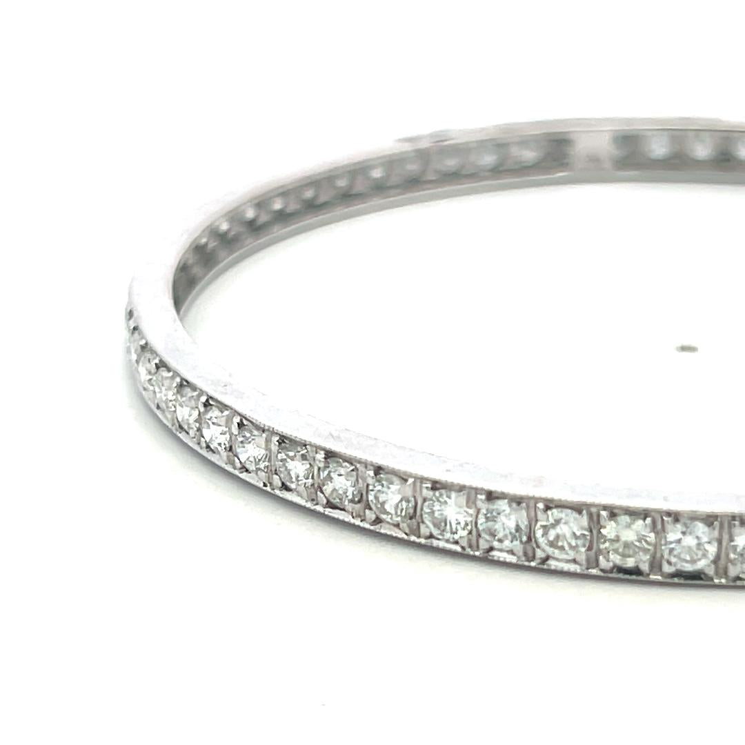Vintage 18K White Gold Bangle Bracelet with 11.76 Carat Round J SI2 Diamonds