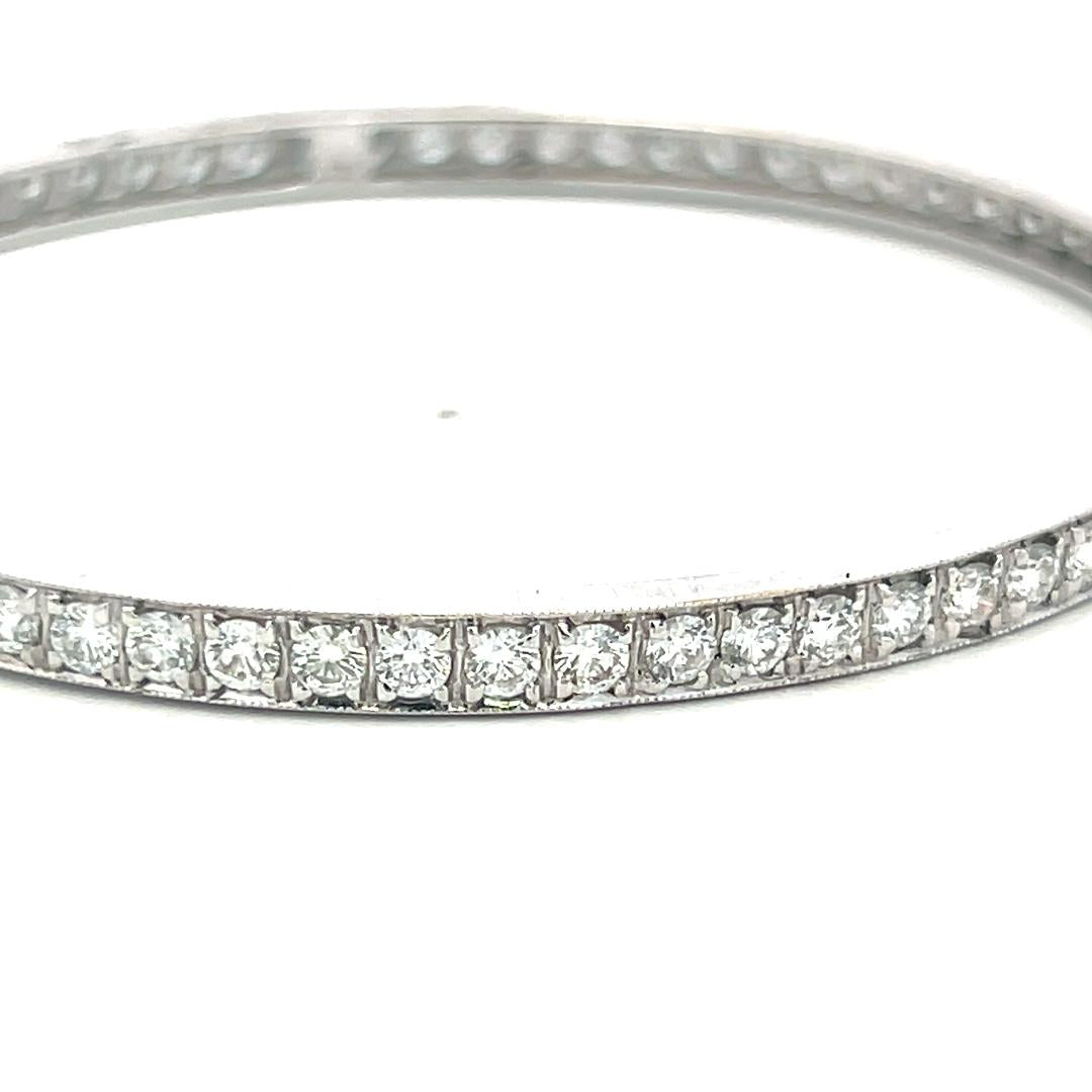 Vintage 18K White Gold Bangle Bracelet with 11.76 Carat Round J SI2 Diamonds