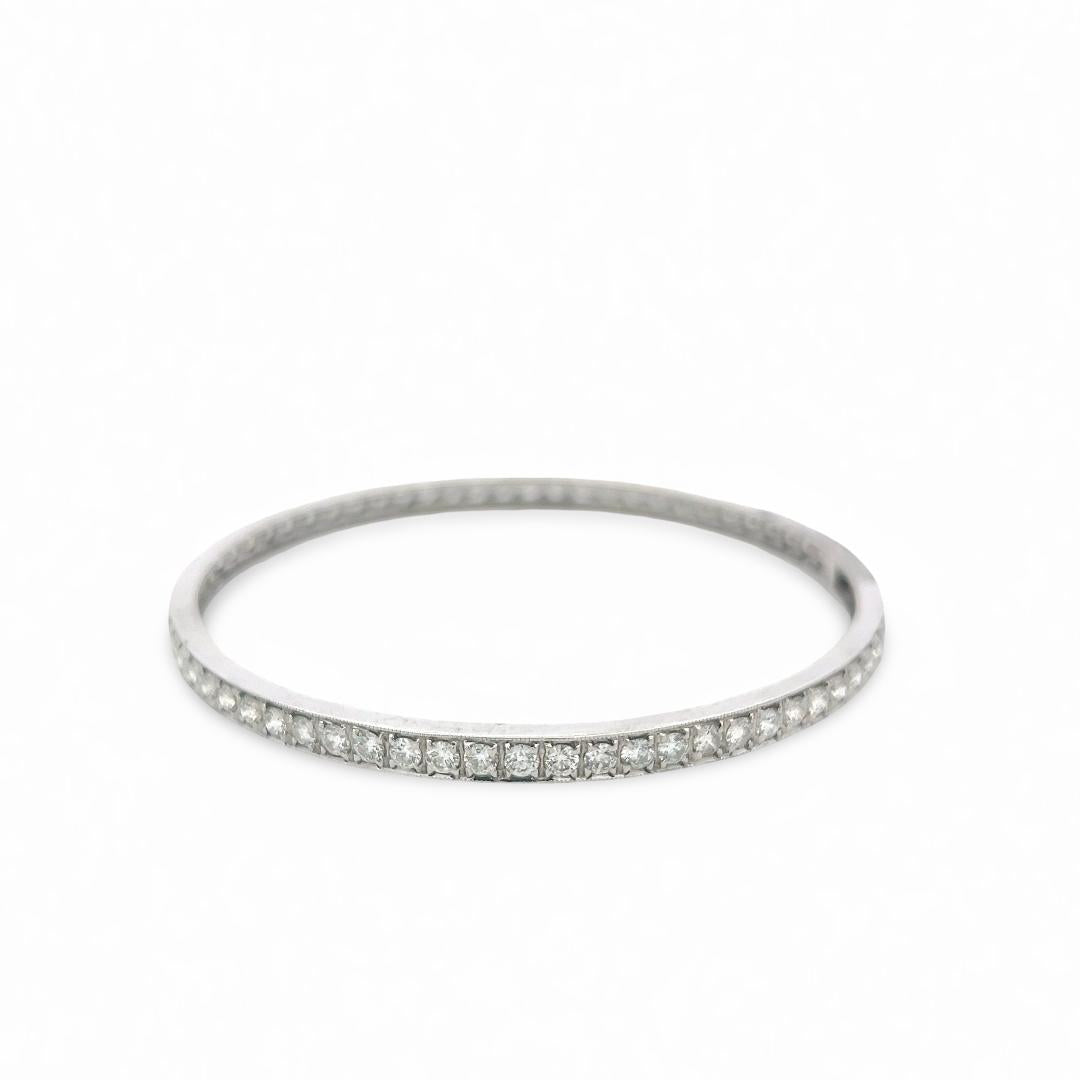 Vintage 18K White Gold Bangle Bracelet with 11.76 Carat Round J SI2 Diamonds