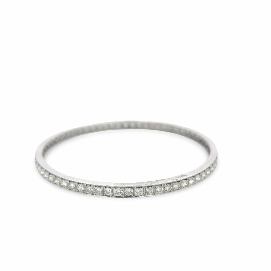 Vintage 18K White Gold Bangle Bracelet with 11.76 Carat Round J SI2 Diamonds