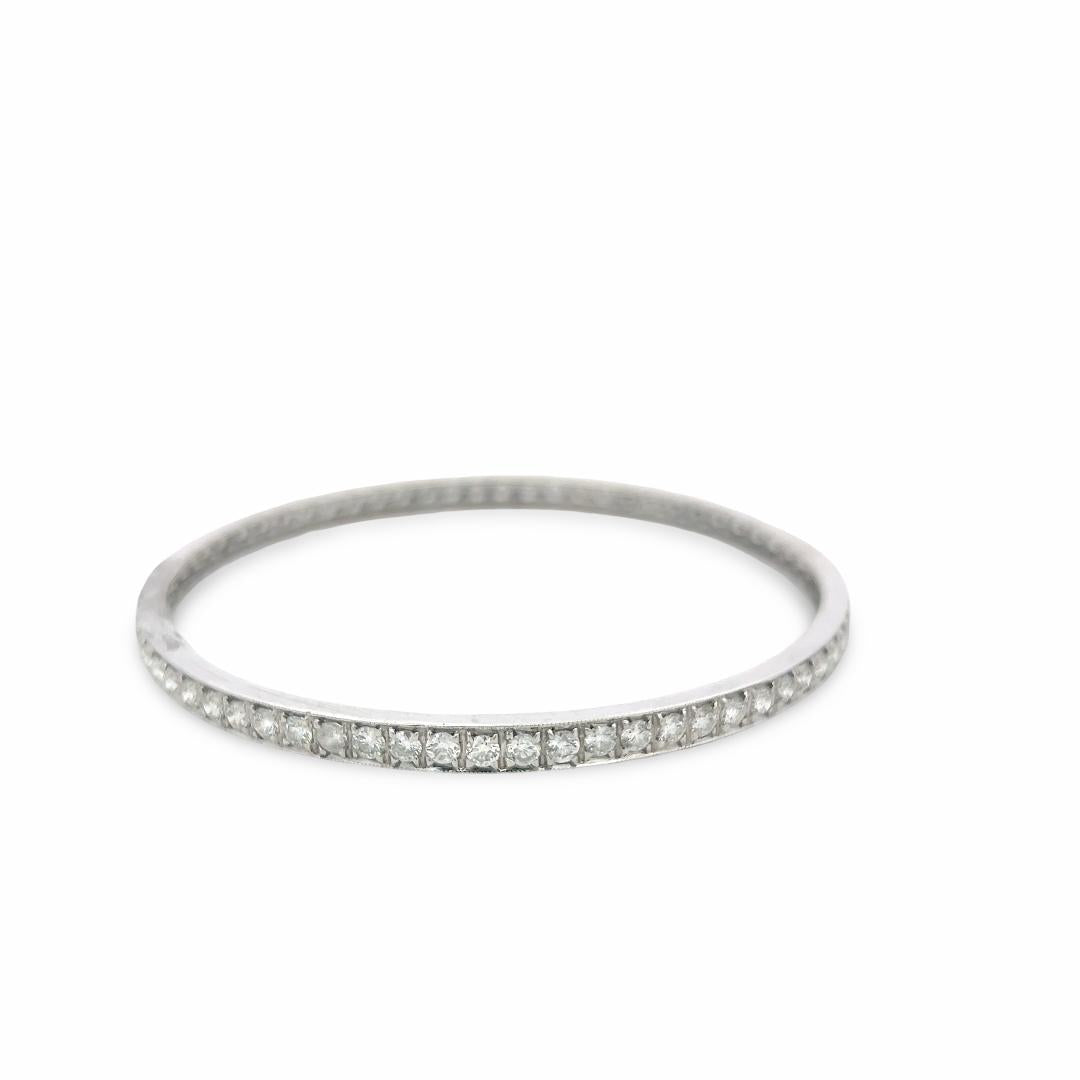 Vintage 18K White Gold Bangle Bracelet with 11.76 Carat Round J SI2 Diamonds