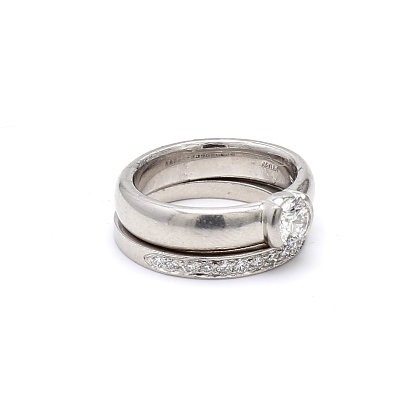 Tiffany and Co 0.90 Carat Round Brilliant F-VS1 Diamond White Platinum Wedding Ring