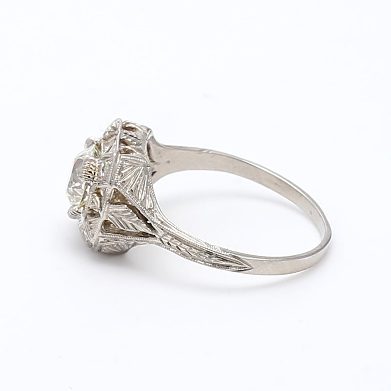 1.00 Carat Old European Cut K VS2 Diamond Platinum Wedding Ring