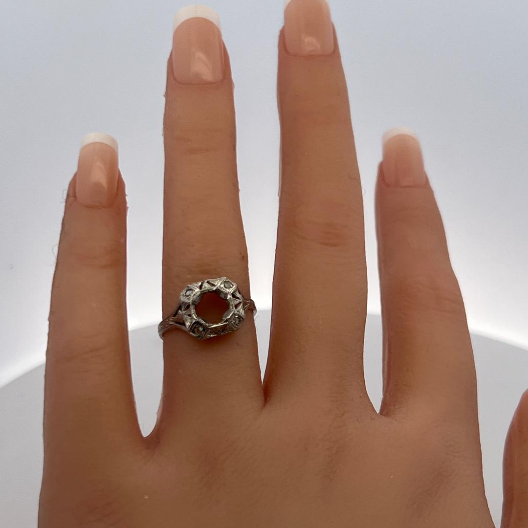 Antique Platinum Semi Mount Ring with 0.04 Carat Diamond Fits 6.27*6.4 MM 1.00ct