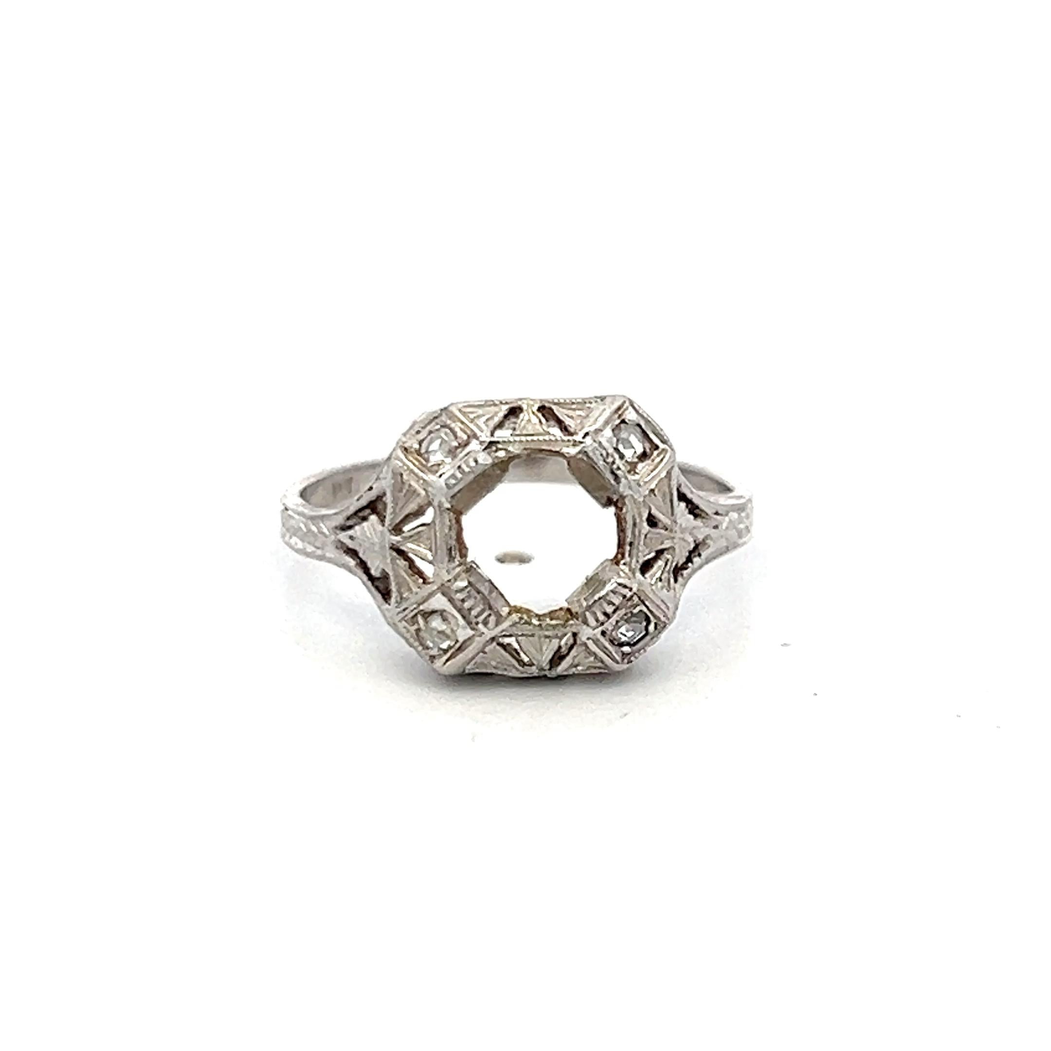 Antique Platinum Semi Mount Ring with 0.04 Carat Diamond Fits 6.27*6.4 MM 1.00ct