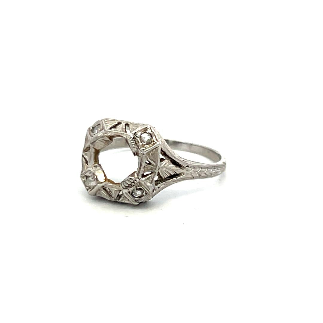 Antique Platinum Semi Mount Ring with 0.04 Carat Diamond Fits 6.27*6.4 MM 1.00ct