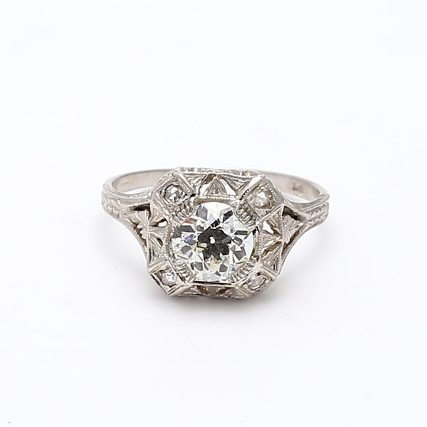 1.00 Carat Old European Cut K VS2 Diamond Platinum Wedding Ring