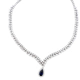 30.00 Carat Round Brilliant  and Marquis Diamond 3.00 Carat Sapphire 18K White Gold Necklace