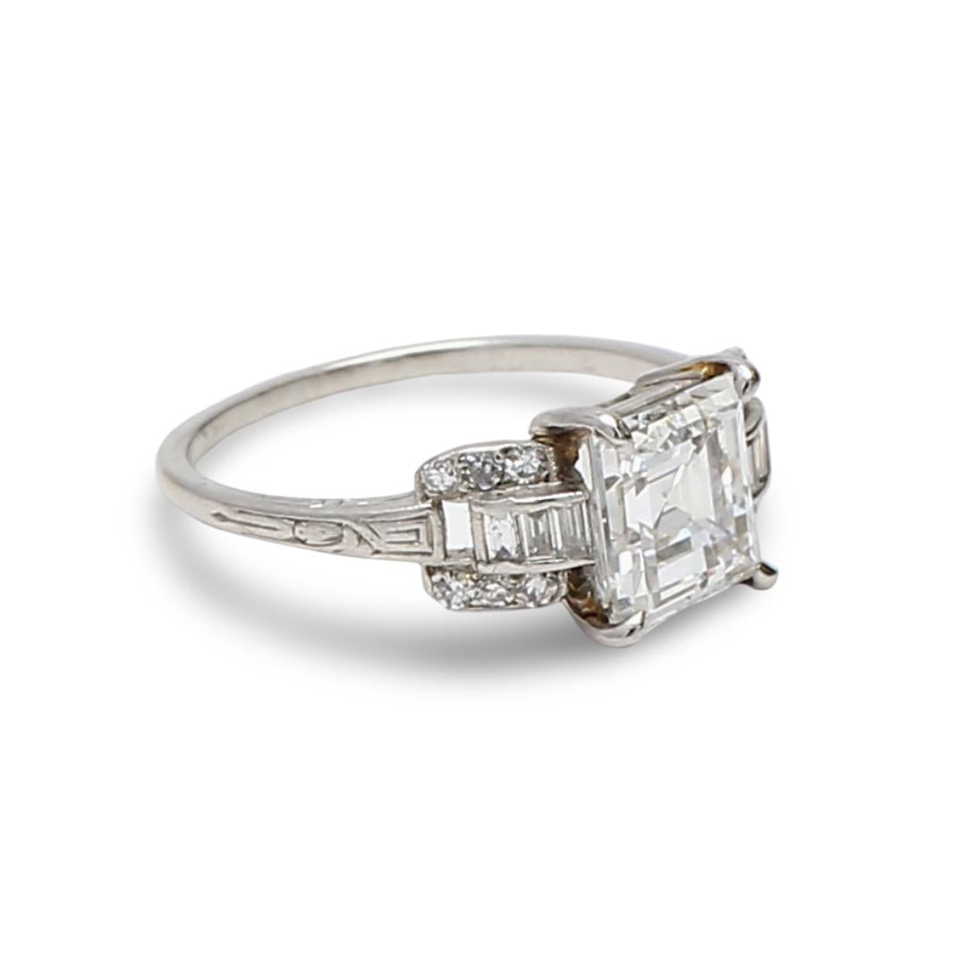 2.24 Carat Asscher Cut Shape D-IF Diamond Platinum Art Deco Ring