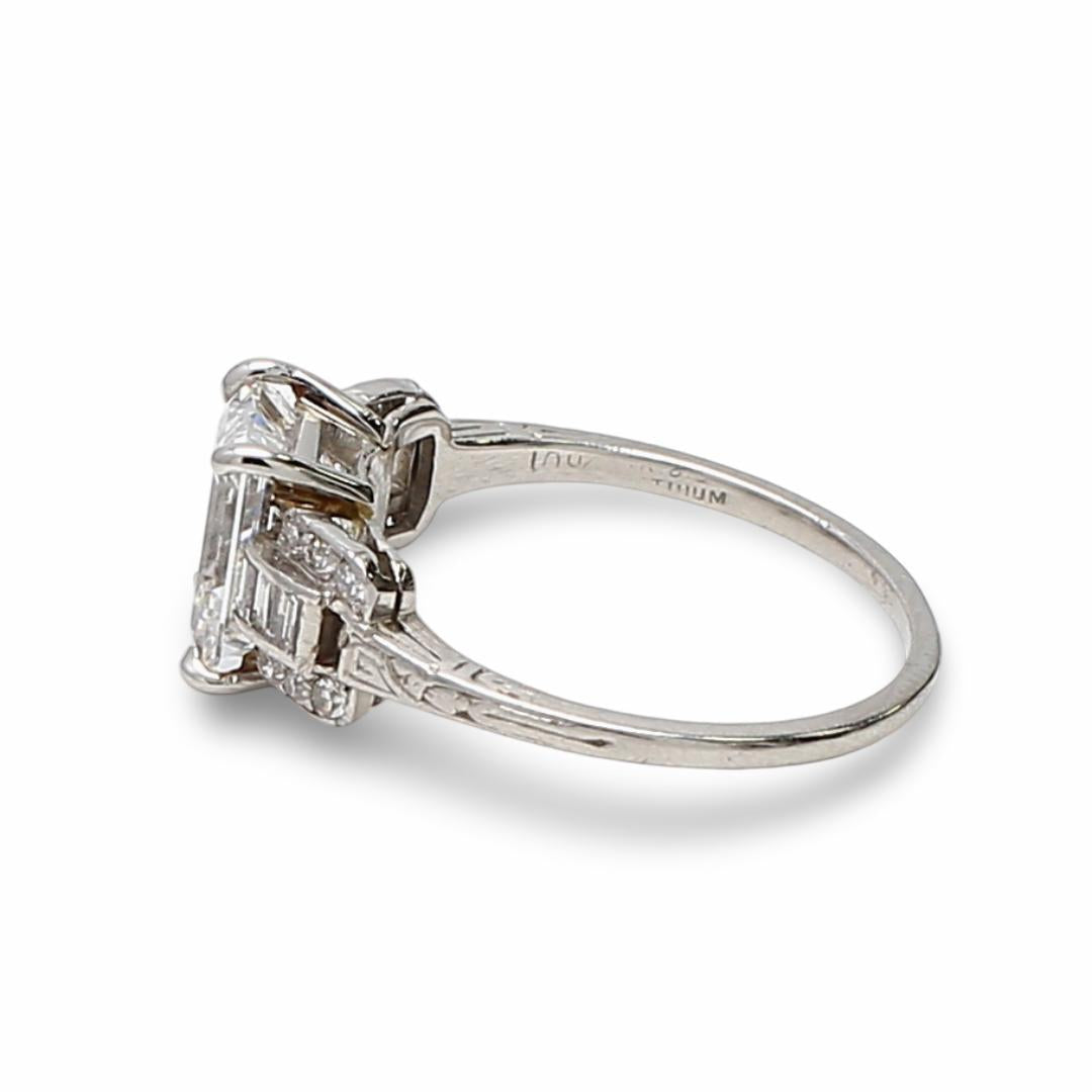 2.24 Carat Asscher Cut Shape D-IF Diamond Platinum Art Deco Ring