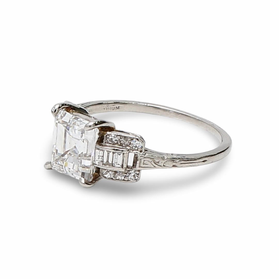 2.24 Carat Asscher Cut Shape D-IF Diamond Platinum Art Deco Ring
