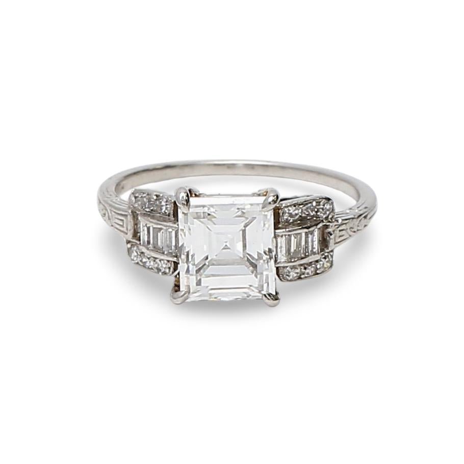 Platinum Wedding Ring with 2.24 Carat Asscher Cut Diamond Size 6.5 D IF GIA
