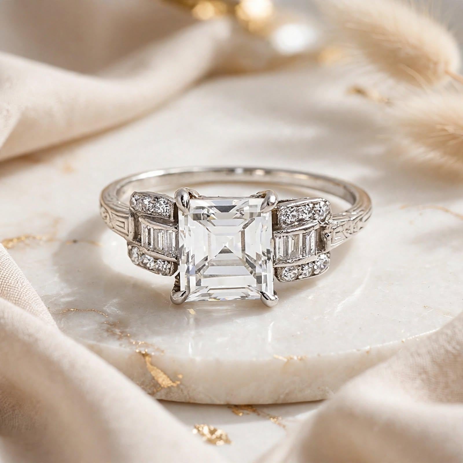 Platinum Wedding Ring with 2.24 Carat Asscher Cut Diamond Size 6.5 D IF GIA