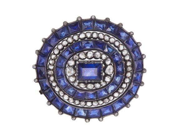 Antique 1.70 Carat Single Cut Diamonds and 16.45 Carat Sapphire Brooch