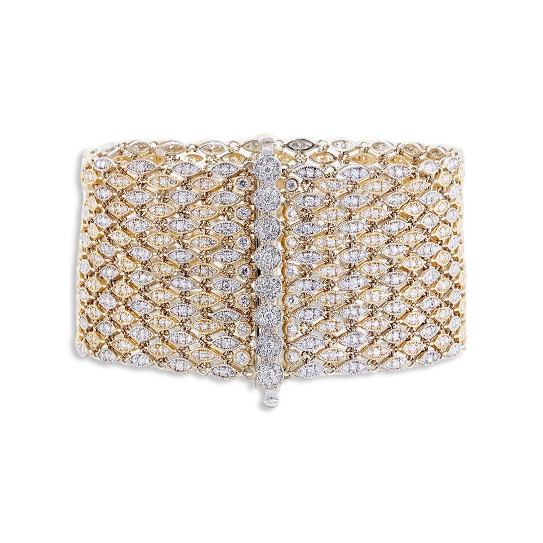 Vintage Two Tone 18K Gold Link Bracelet with 15ct Round G VS1 Diamonds