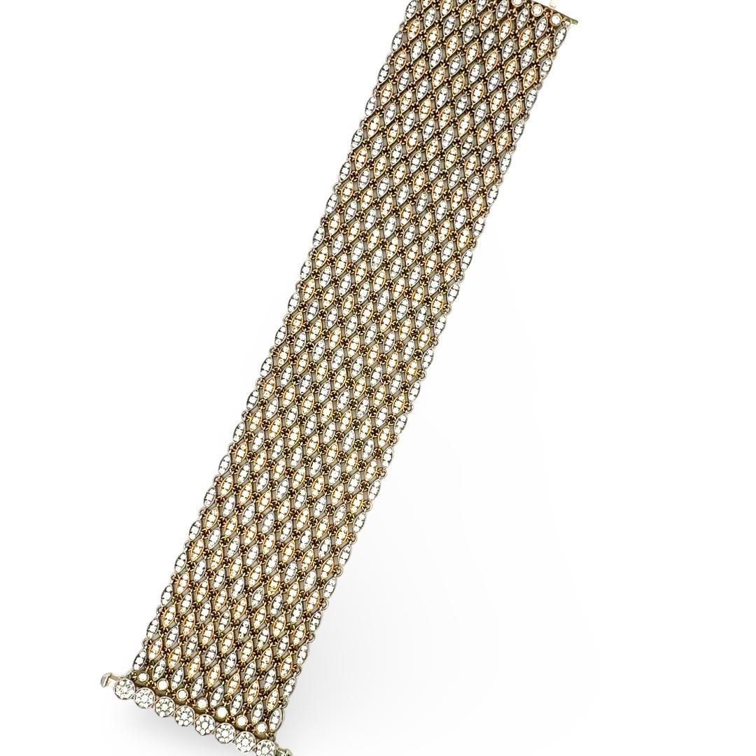 Vintage Two Tone 18K Gold Link Bracelet with 15ct Round G VS1 Diamonds