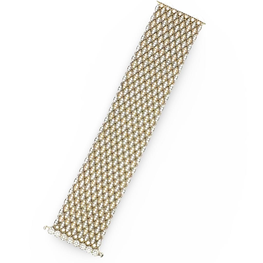 Vintage Two Tone 18K Gold Link Bracelet with 15ct Round G VS1 Diamonds