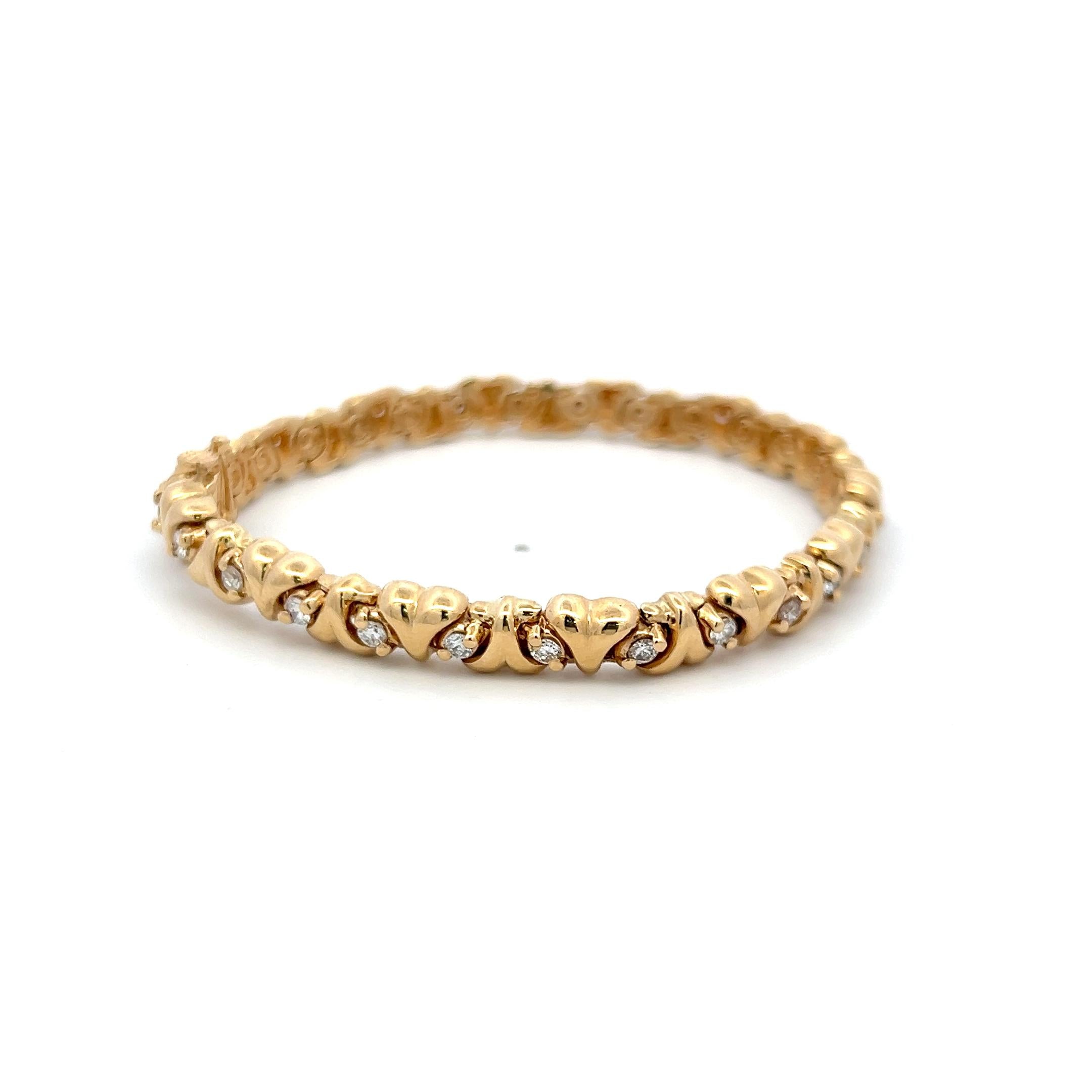 Vintage 14K Yellow Gold Tennis Bracelet with 1 Carat Round H-VS Diamonds