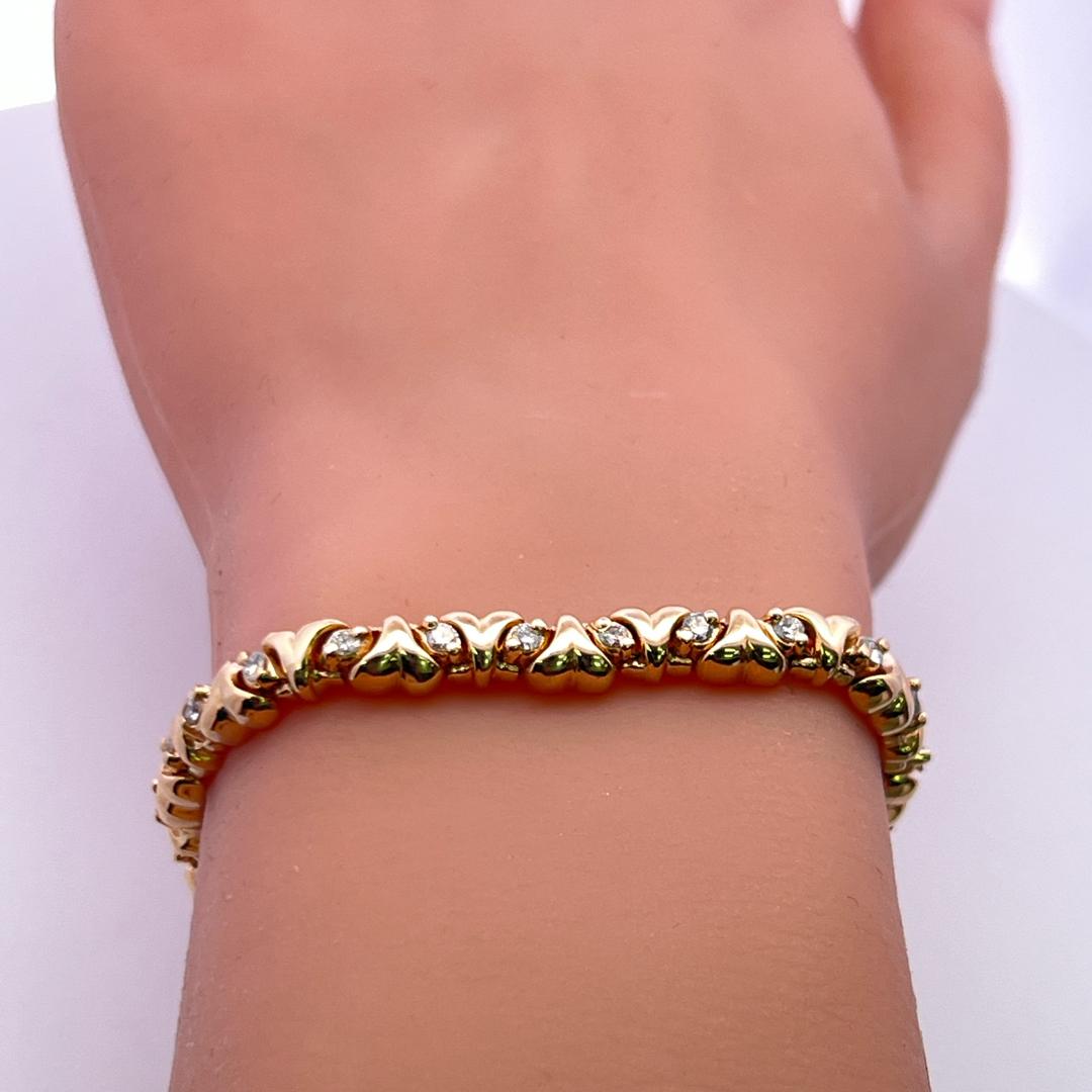 Vintage 14K Yellow Gold Tennis Bracelet with 1 Carat Round H-VS Diamonds