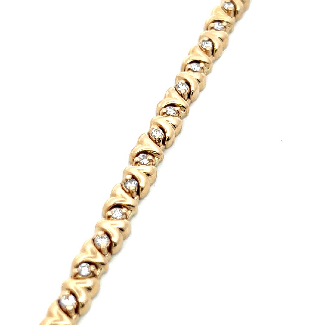 Vintage 14K Yellow Gold Tennis Bracelet with 1 Carat Round H-VS Diamonds