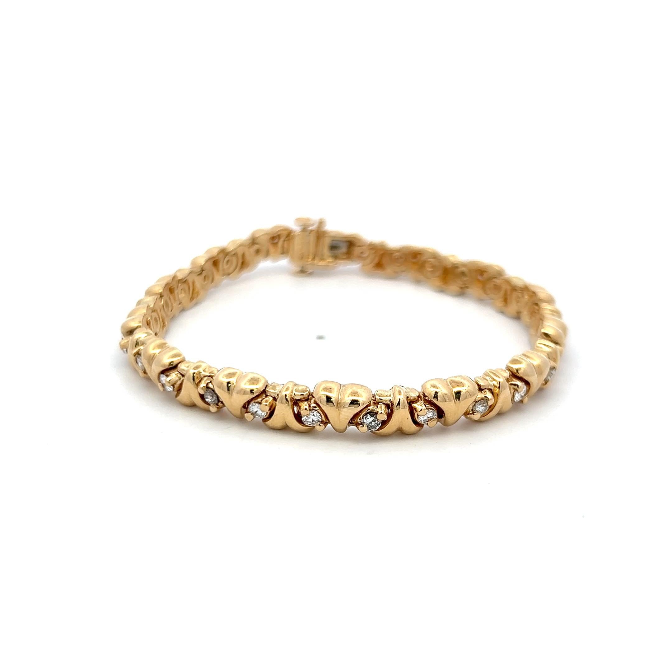 Vintage 14K Yellow Gold Tennis Bracelet with 1 Carat Round H-VS Diamonds
