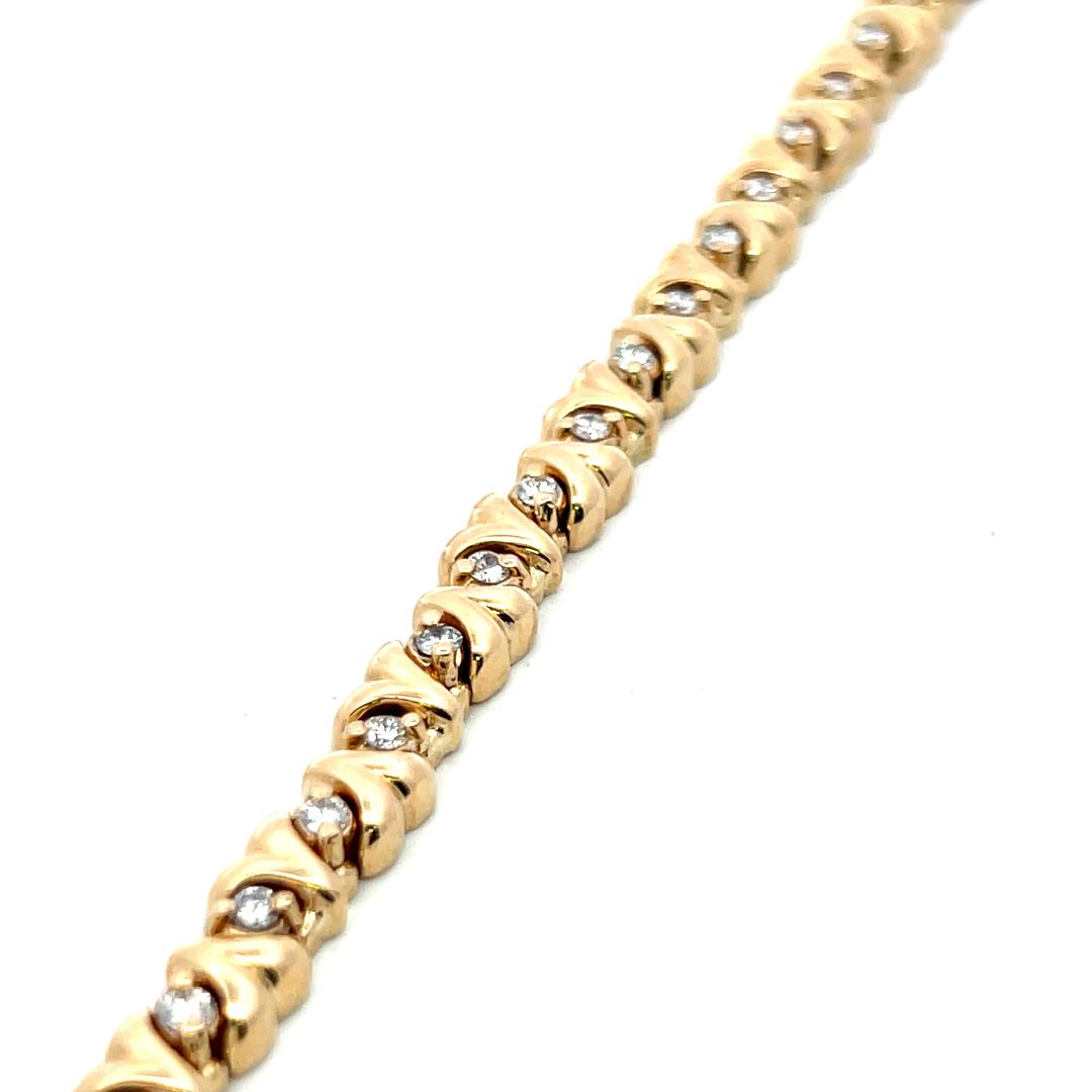 Vintage 14K Yellow Gold Tennis Bracelet with 1 Carat Round H-VS Diamonds