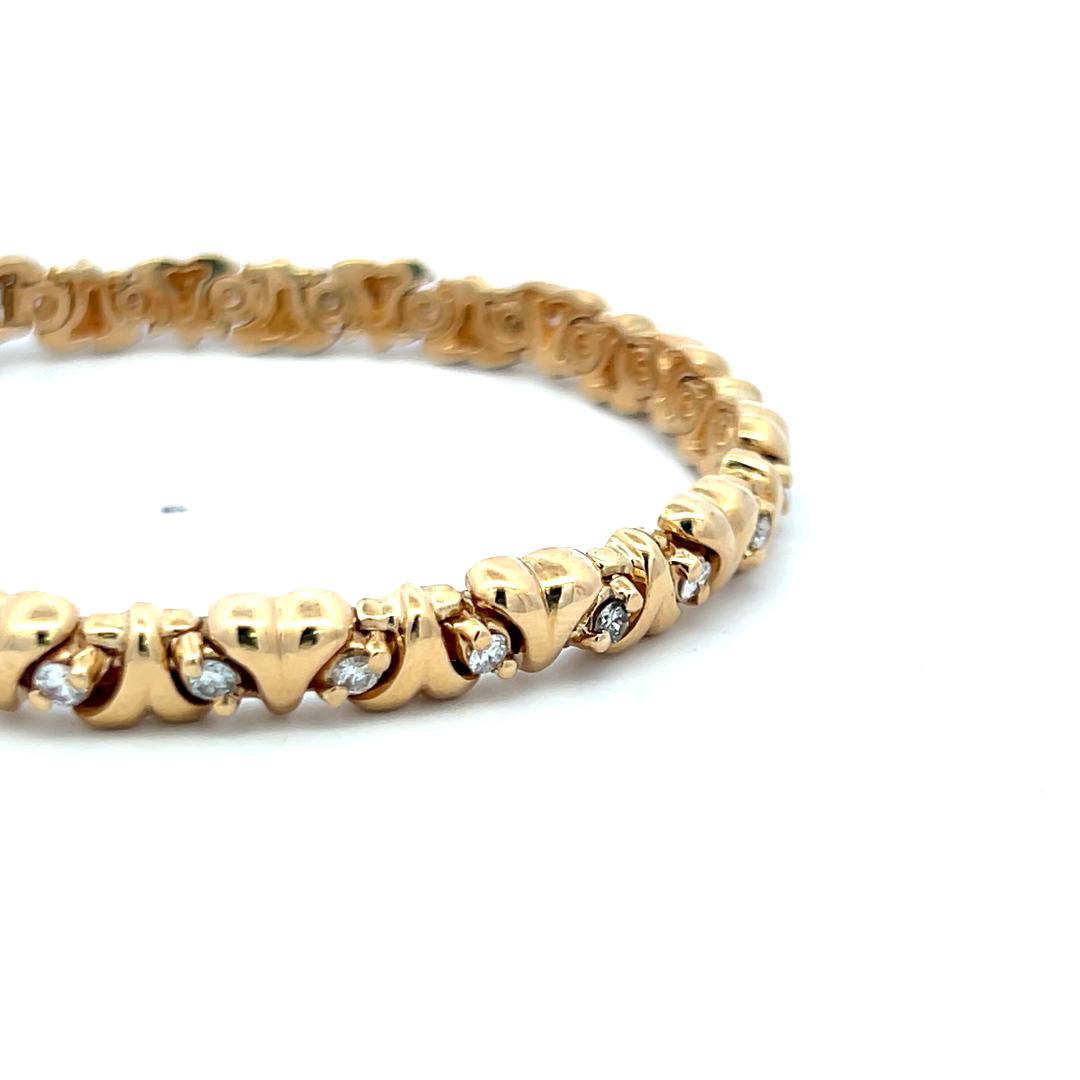 Vintage 14K Yellow Gold Tennis Bracelet with 1 Carat Round H-VS Diamonds