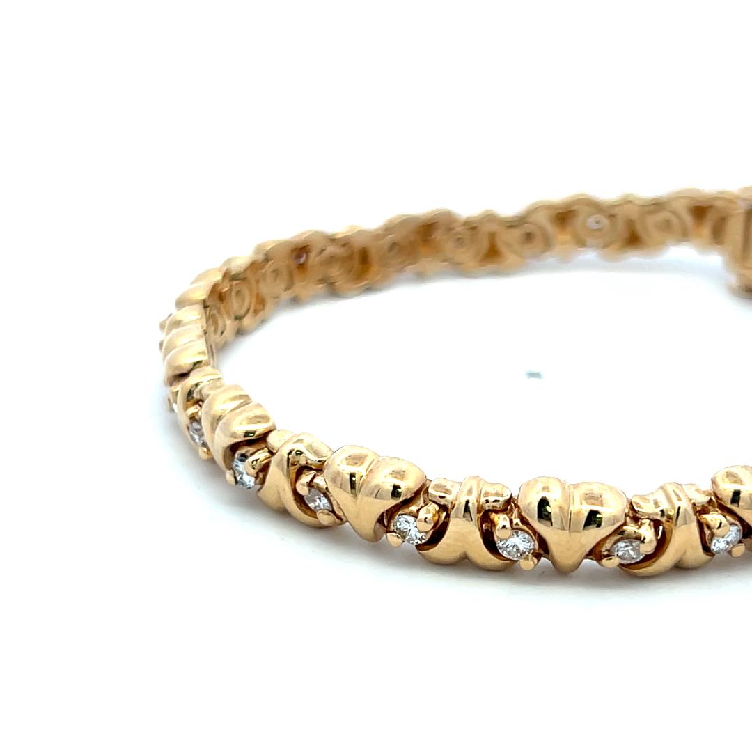 Vintage 14K Yellow Gold Tennis Bracelet with 1 Carat Round H VS Diamonds