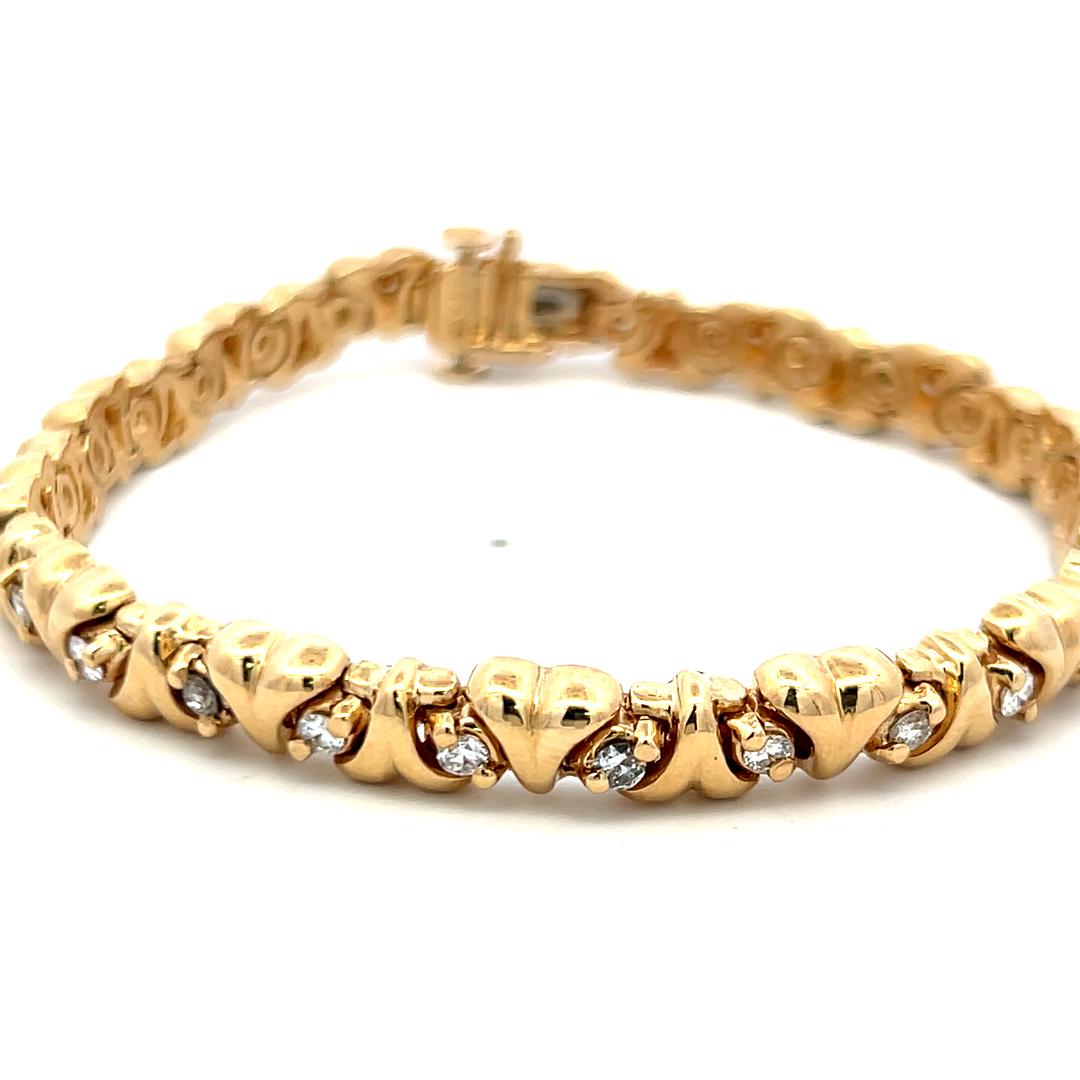 Vintage 14K Yellow Gold Tennis Bracelet with 1 Carat Round H-VS Diamonds