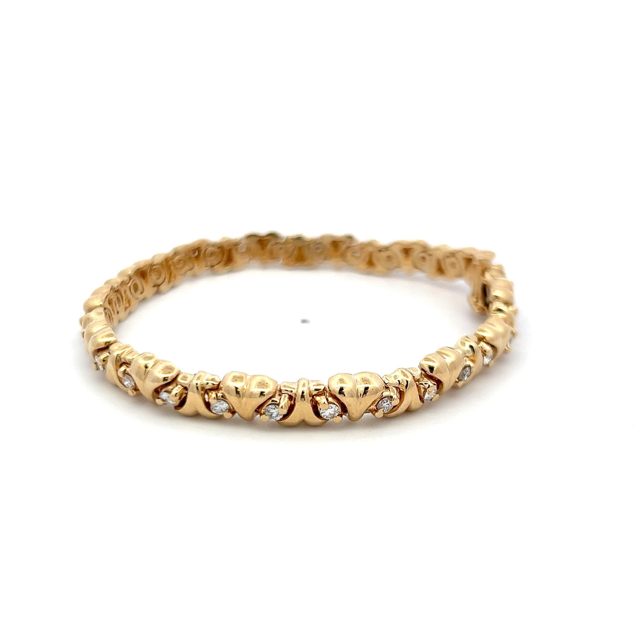 Vintage 14K Yellow Gold Tennis Bracelet with 1 Carat Round H-VS Diamonds