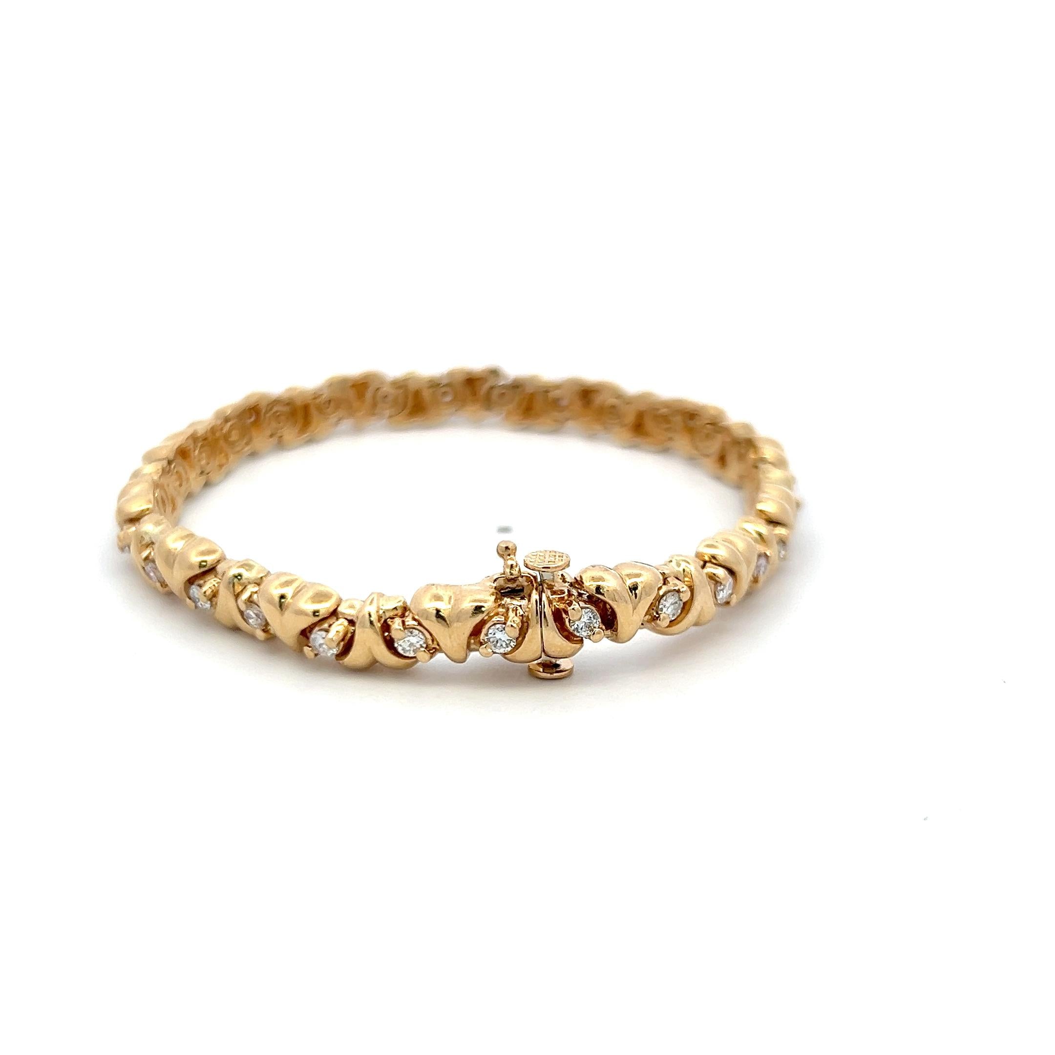Vintage 14K Yellow Gold Tennis Bracelet with 1 Carat Round H-VS Diamonds