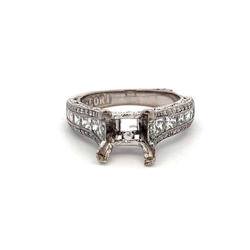 Tacori 1.48 Carat Trapezoid and Princess and Round Diamond 18K WG Semi Mount Ring