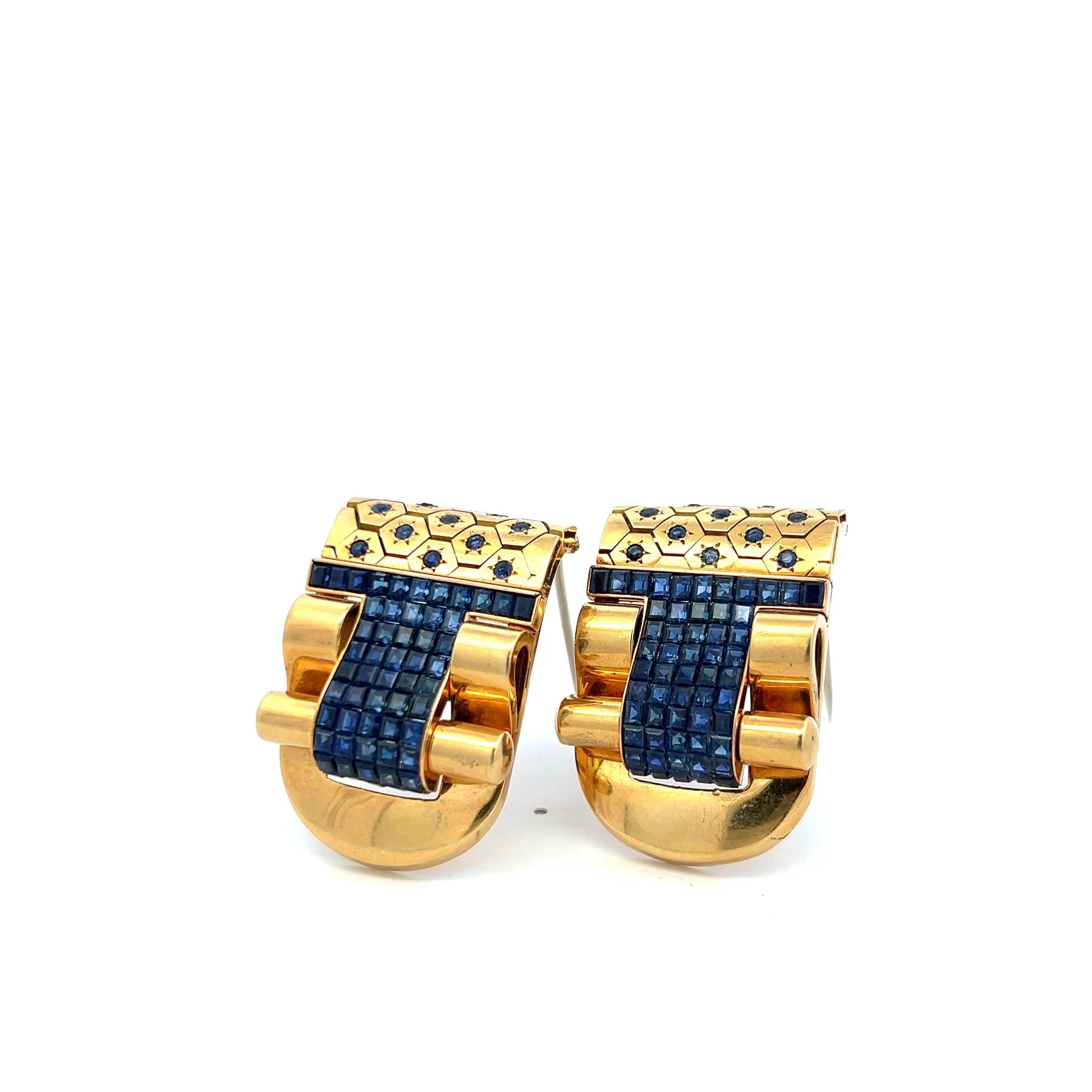 12.90 Carat Princess Cut and Round Brilliant Sapphire 18 Karat Yellow Gold Pin