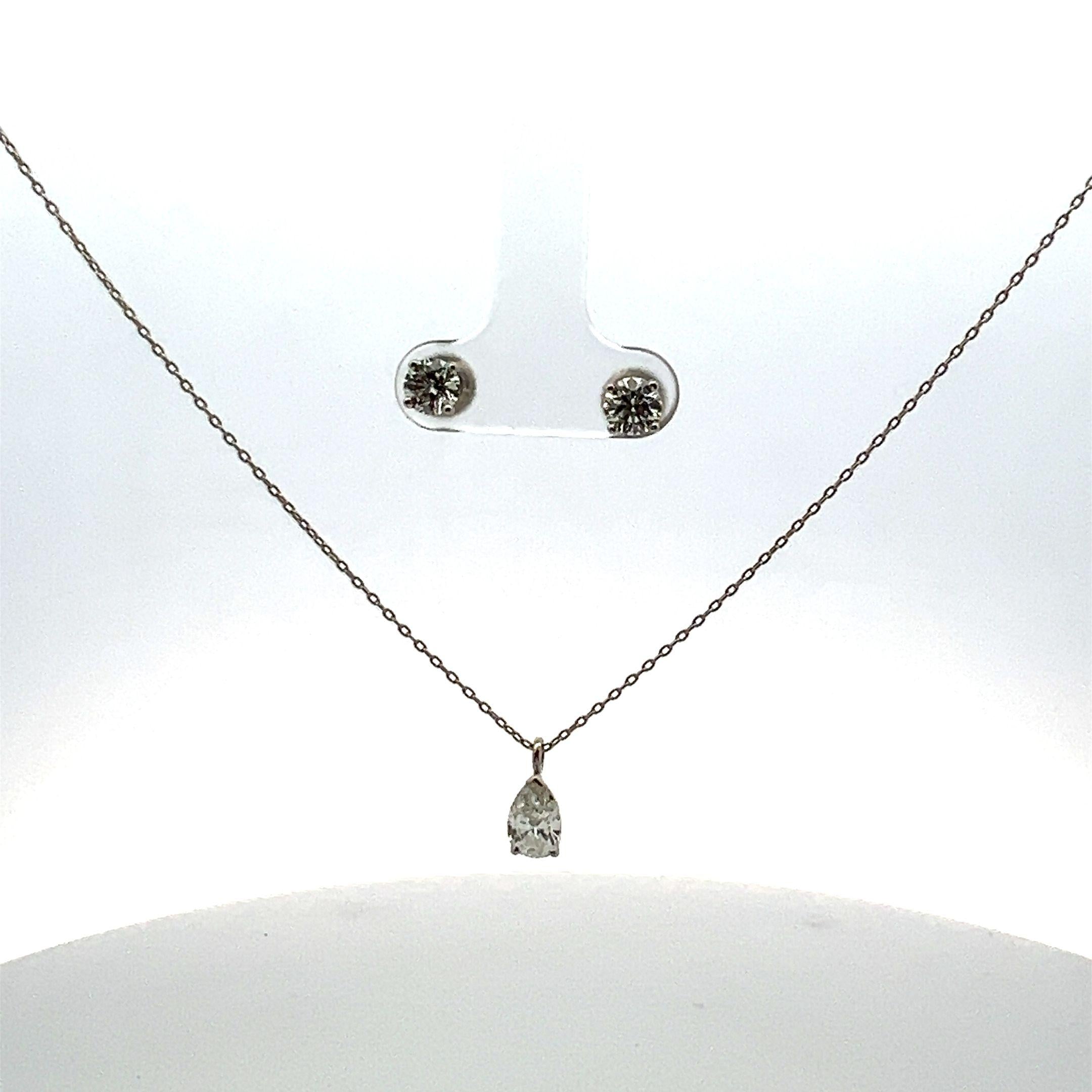 Tiffany & Co Platinum Necklace & Earring Set 1.76ct Pear & Round G VS1 Diamonds