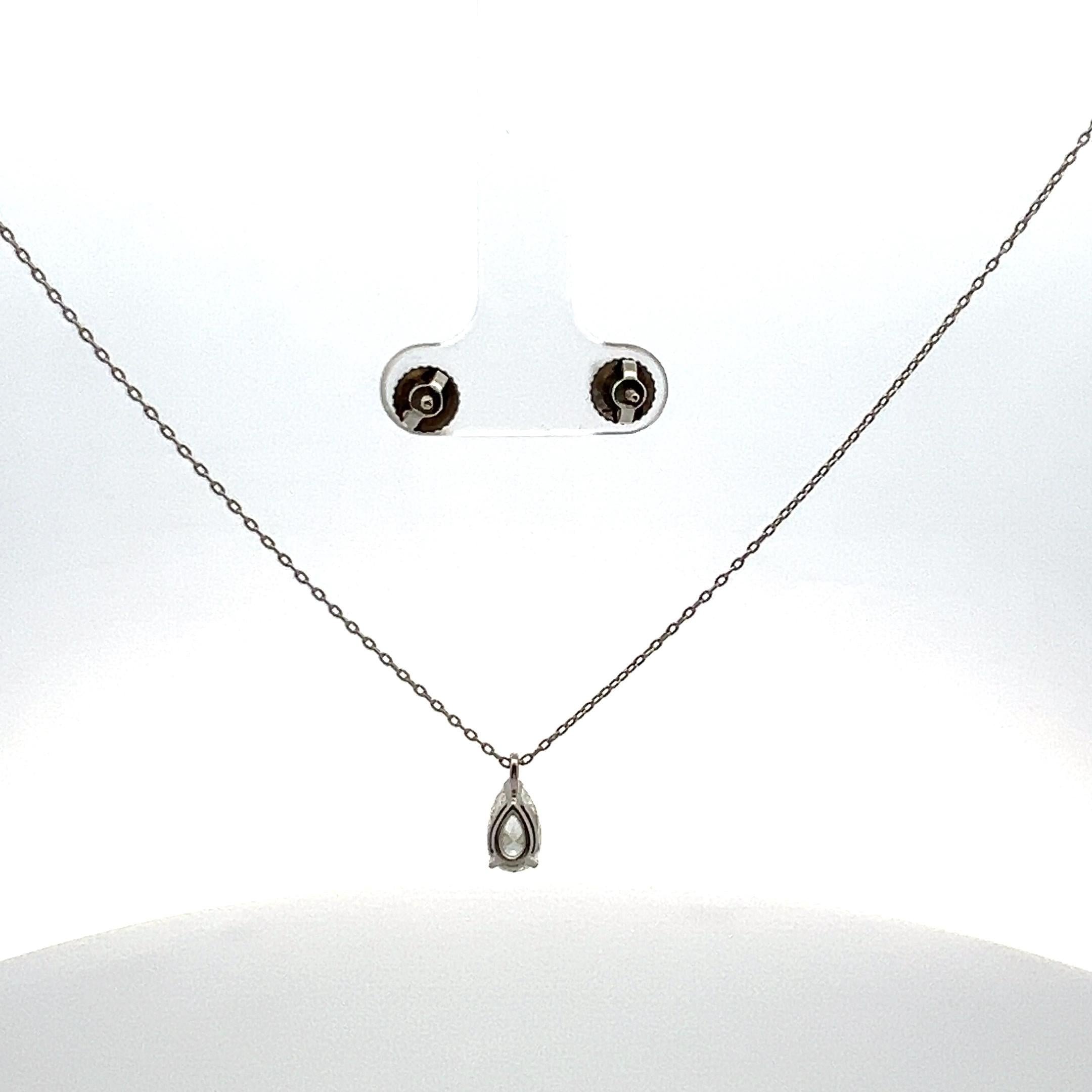 Tiffany & Co Platinum Necklace & Earring Set 1.76ct Pear & Round G VS1 Diamonds
