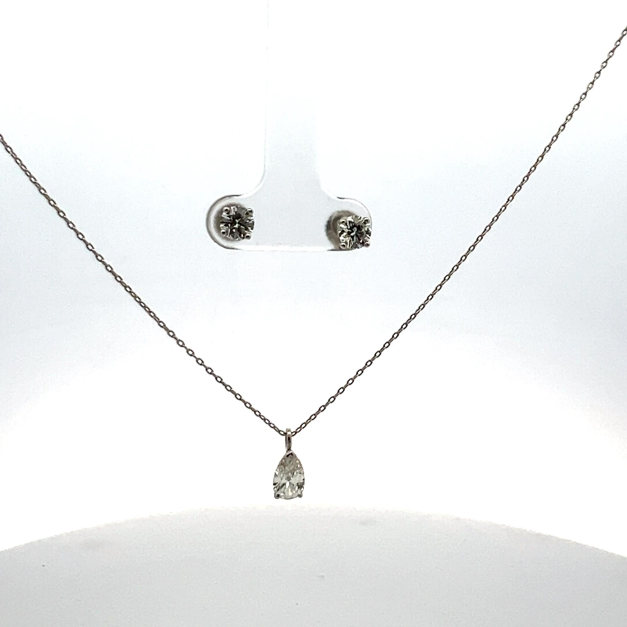 Tiffany & Co Platinum Necklace & Earring Set 1.76ct Pear & Round G VS1 Diamonds