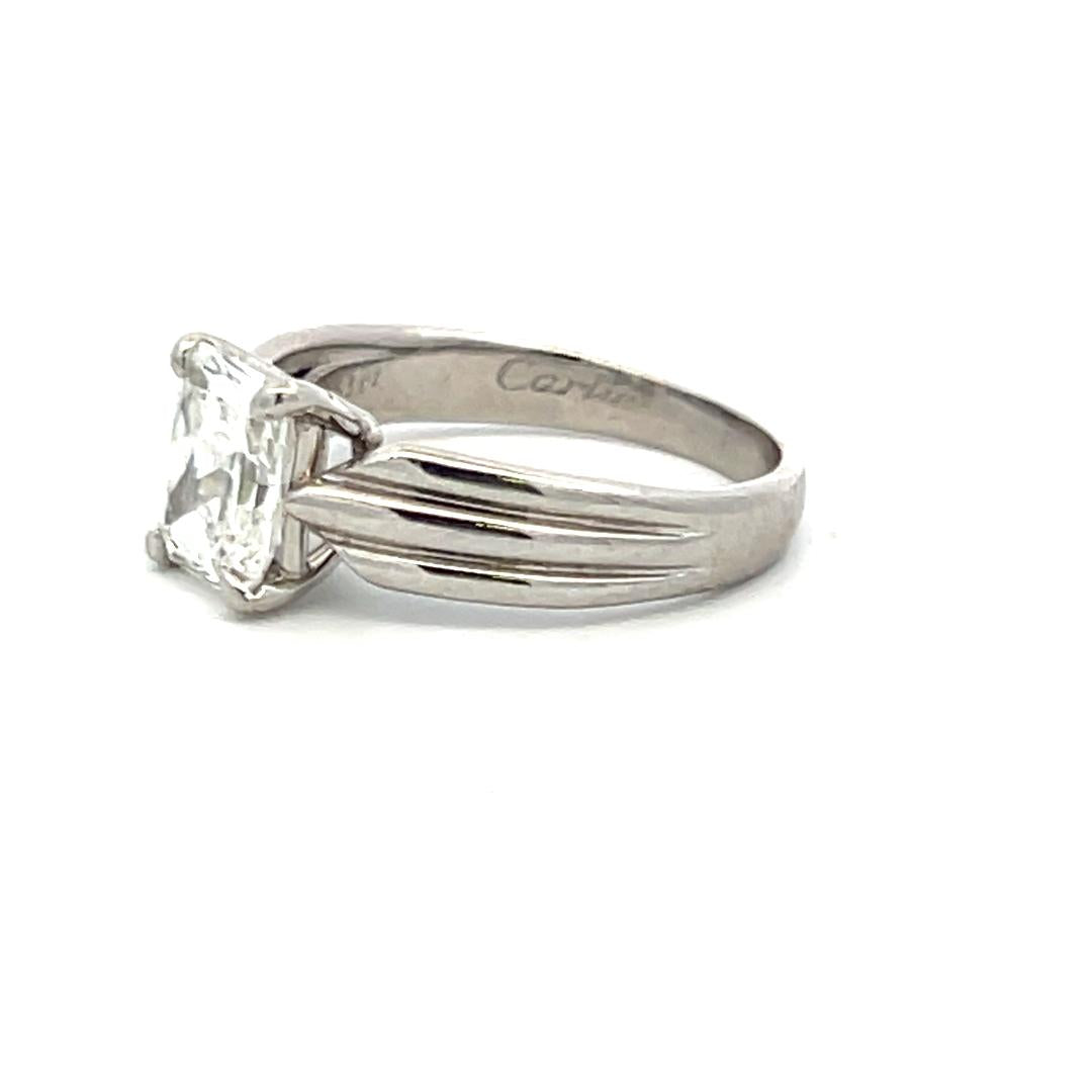 Cartier 1.63 Carat Radiant Shape F-VS1 Diamond Platinum Engagement Ring