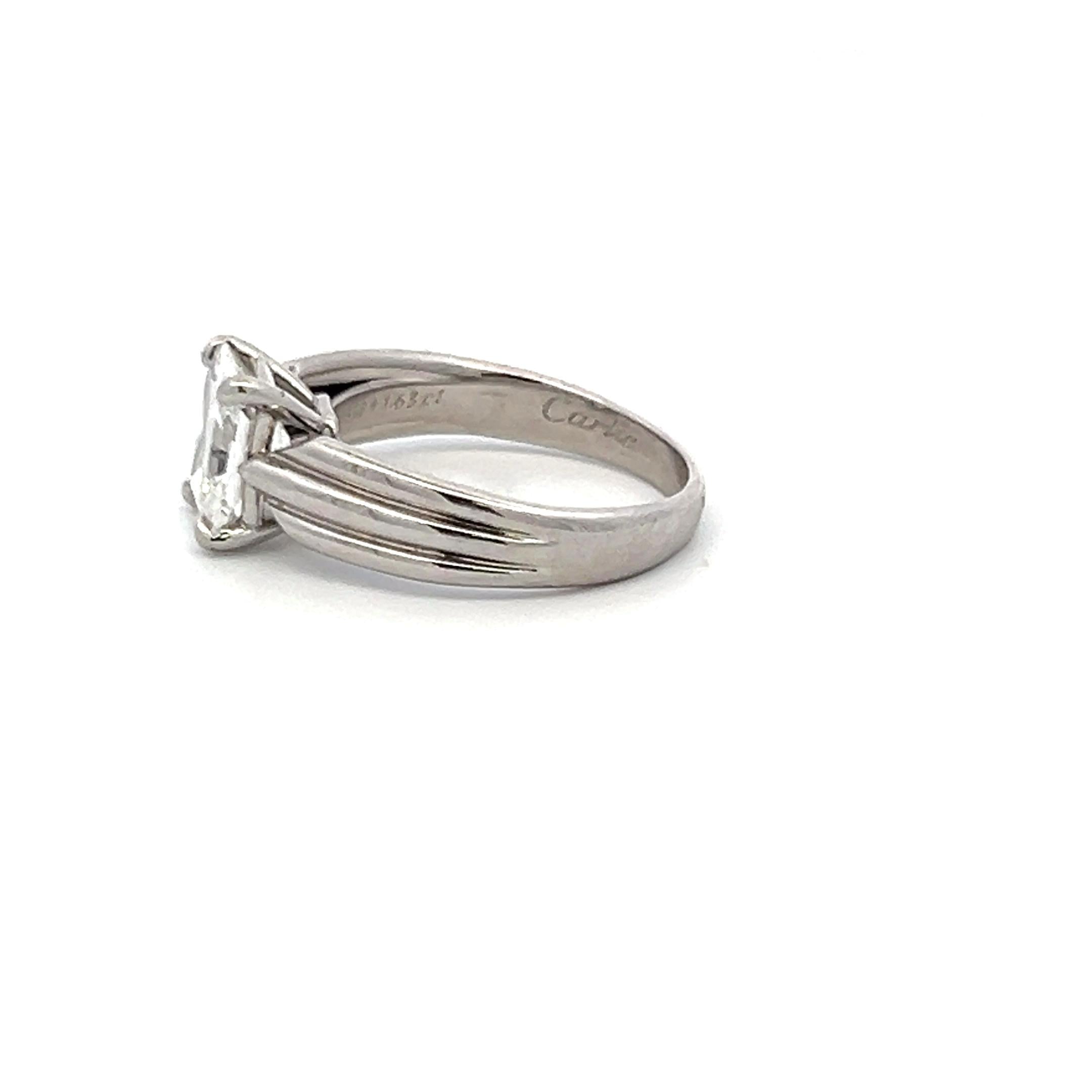 Cartier 1.63 Carat Radiant Shape F-VS1 Diamond Platinum Engagement Ring