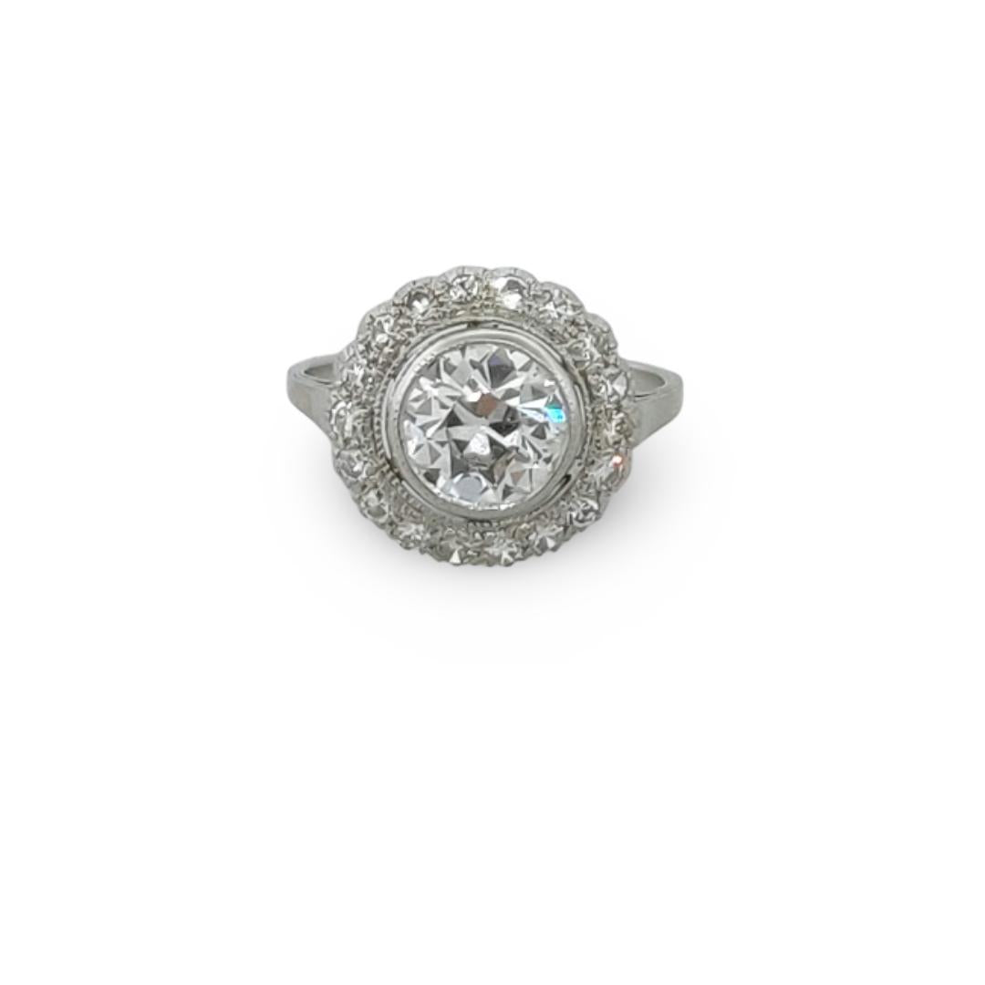 Vintage 2.22 Carat Round Brilliant F-IF Diamond Platinum Halo Ring