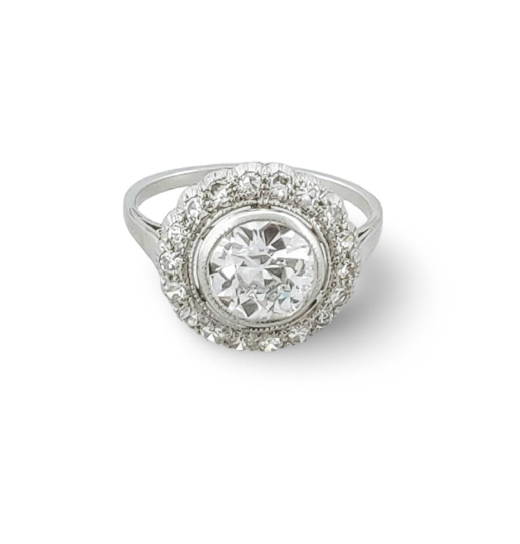 Vintage 2.22 Carat Round Brilliant F-IF Diamond Platinum Halo Ring