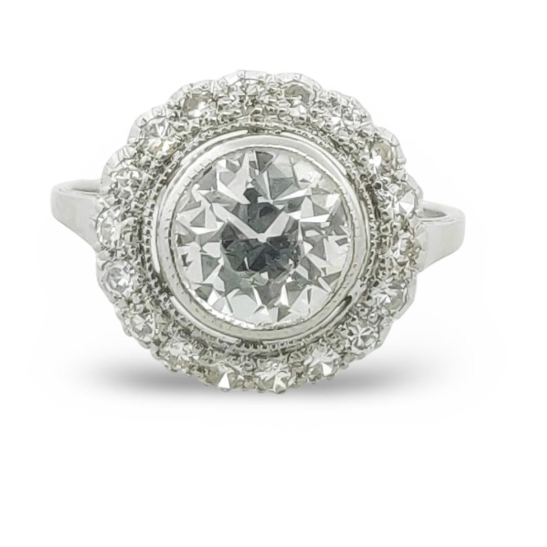 Vintage 2.22 Carat Round Brilliant F-IF Diamond Platinum Halo Ring