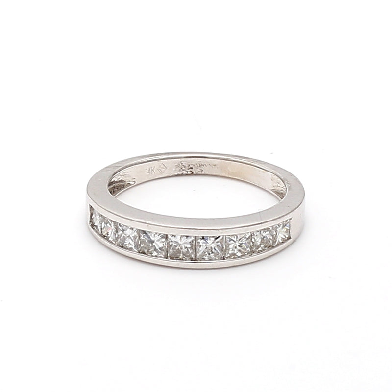 0.98 Carat Round Brilliant F SI1 Diamond 14 Karat White Gold Band Ring