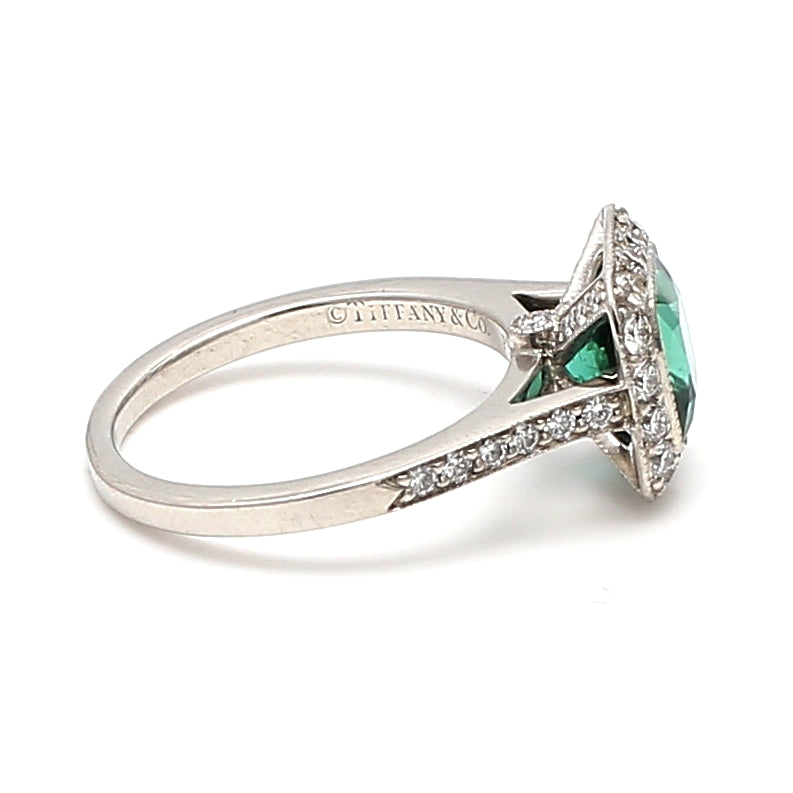 Tiffany & Co 1.30 Carat Tourmaline 0.50 Carat Round Diamond Platinum Engagement Ring