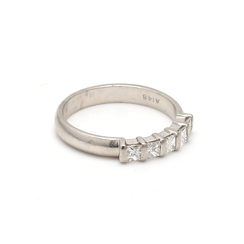 0.60 Carat Princess Cut H SI1 Diamond White Platinum Band Ring