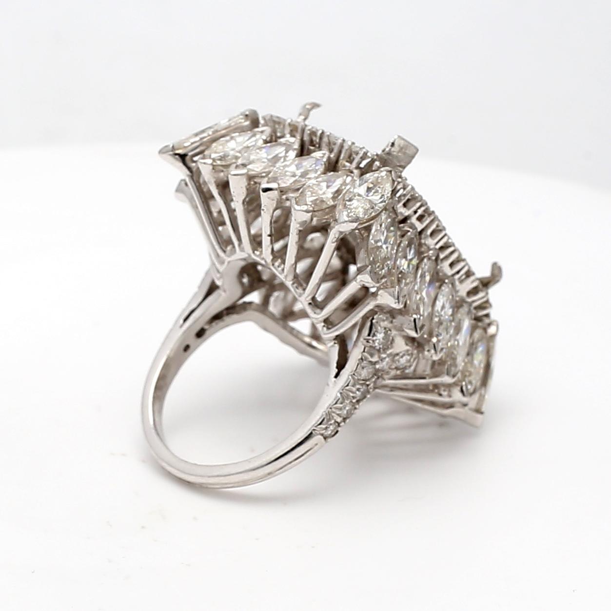 8.22 Carat Marquise & Round Diamond Platinum Semi-Mount Ring Vintage Estate