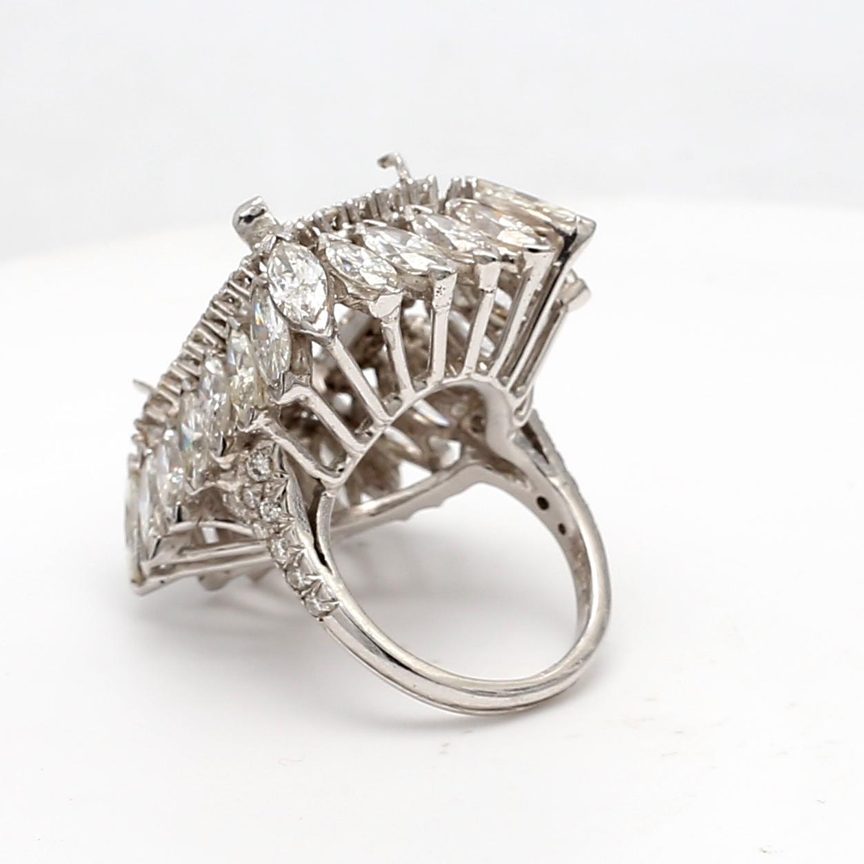 8.22 Carat Marquise & Round Diamond Platinum Semi-Mount Ring Vintage Estate