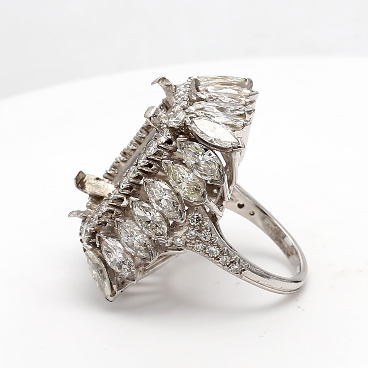 8.22 Carat Marquise & Round Diamond Platinum Semi-Mount Ring Vintage Estate