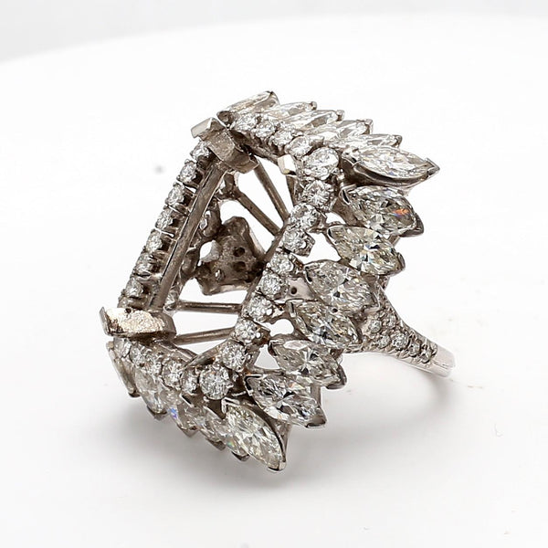 8.22 Carat Marquise & Round Diamond Platinum Semi-Mount Ring Vintage Estate